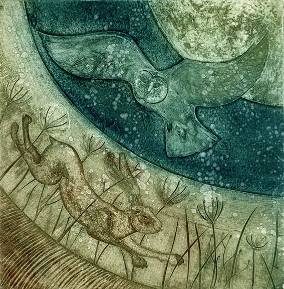 The Owl and the Hare - a collagraph by Kerry Buck | artist | printmaker ...