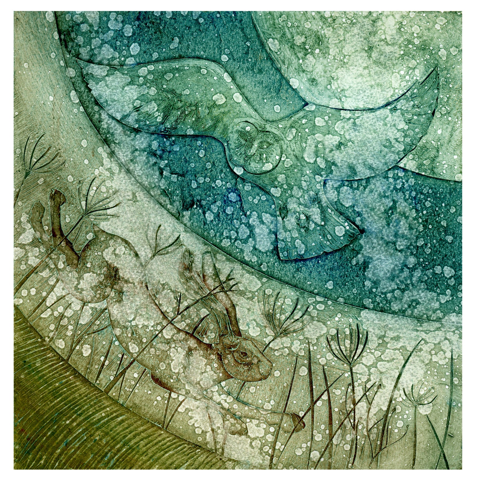 The Owl and the Hare - a collagraph by Kerry Buck | artist | printmaker ...